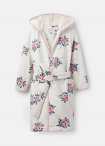 205705-CRMSTPFLRL White robe with floral print  100% polyester  XS, S, M, L